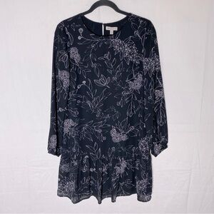 Lila Rose Black W White Floral Print Long Sleeve Ruffle Hem Mini Dress 6